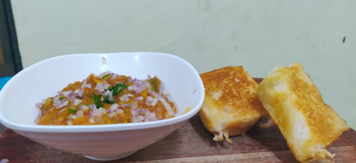 Pav bhaji with grilled cheese sandwich